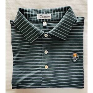 Peter Millar Summer Comfort Men's S/S Polo Shirt XXL Grenn w/White Stripes Scull